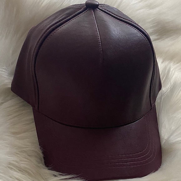 Olive & Pique Faux Leather Cap in Wine - Picture 2 of 2